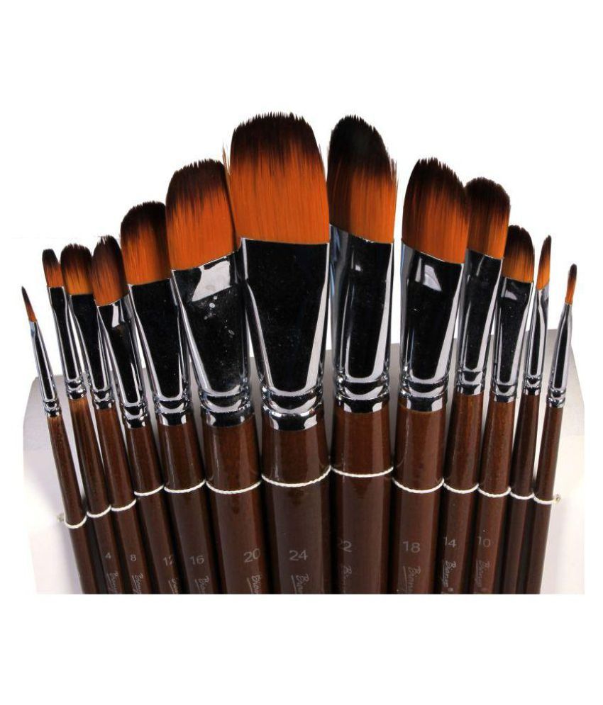 Bianyo Long Handle Synthetic Flat Paint Brush - Set of 13 Black Color