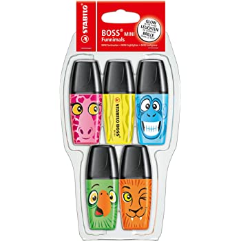 Stabilo Highlighter Boss Mini Funnimals Pack Of 5 Assorted Colours
