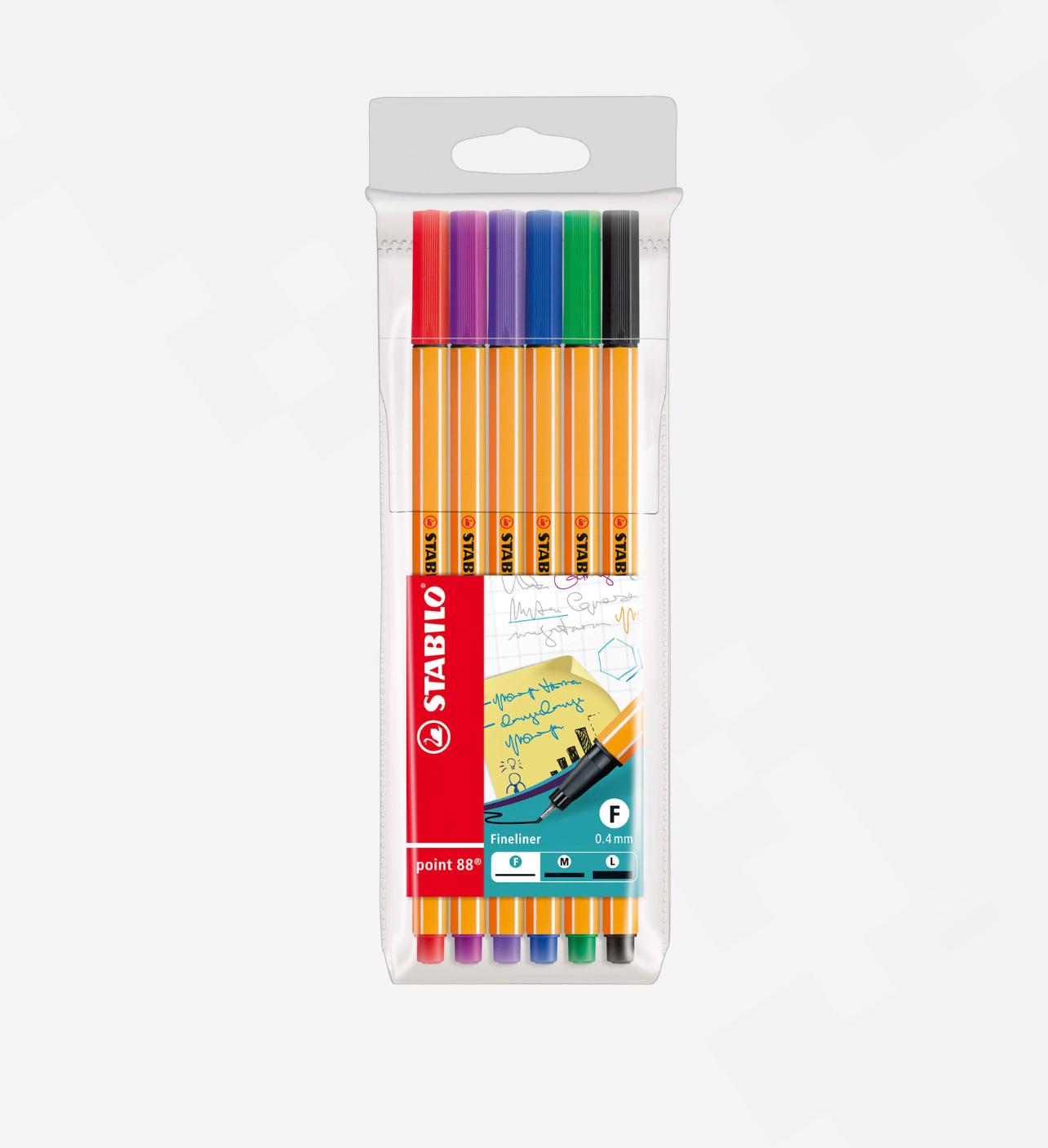 أقلام حبر ستابيلو - 6 ألوان- 88 فايلاينر
