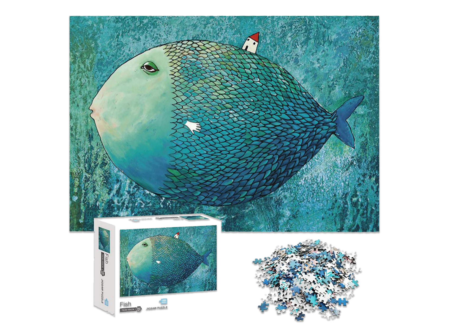 Fish and house puzzle - 1000pc (Size 41.9xcm*29.7cm)