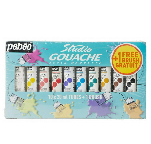 STUDIO GOUACHE PAINT SET 10 COLORS +FREE BRUSH